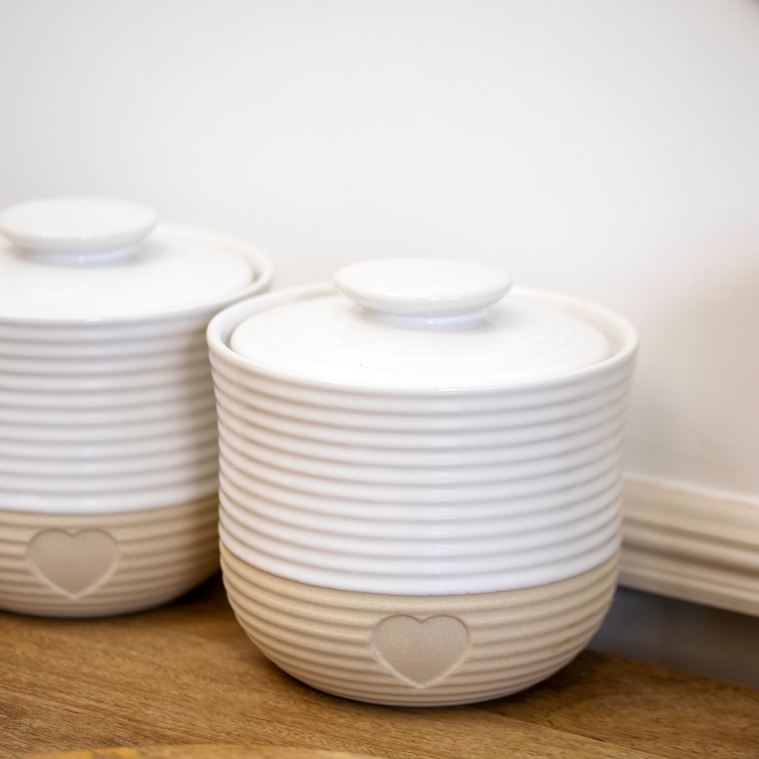 Set Of 3 Rustic Ribbed Love Heart Storage Jars
