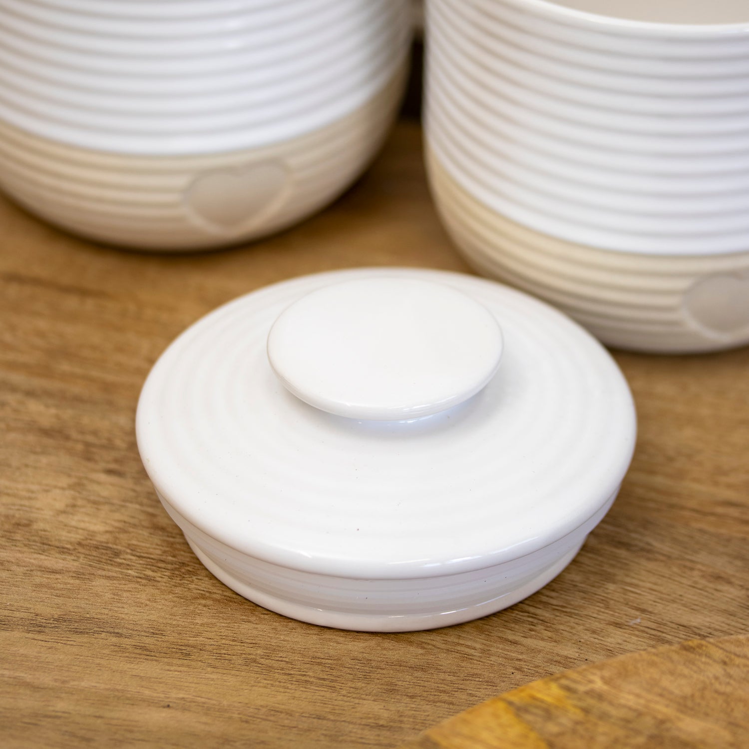 Set Of 3 Rustic Ribbed Love Heart Storage Jars