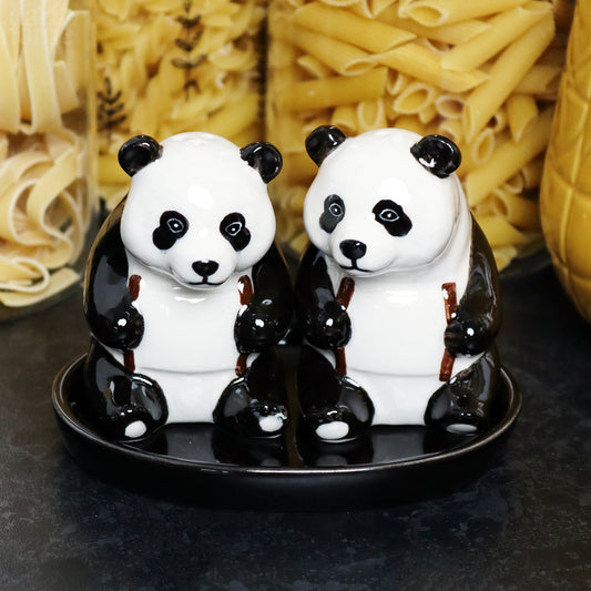 Panda Salt And Pepper Shakers With Tray