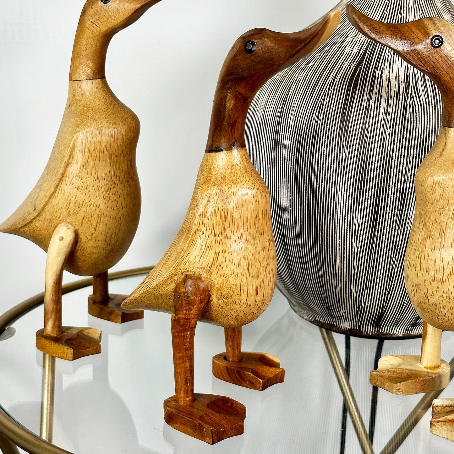 Set Of 3 Teak Duck Sculptures