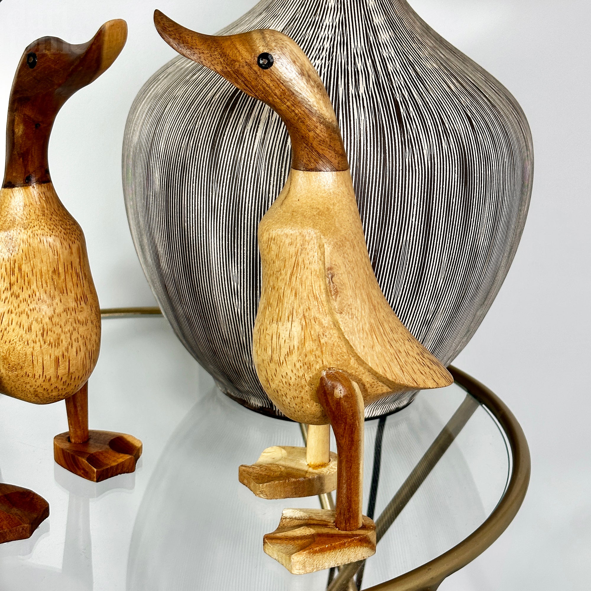 Set mit 3 Entenskulpturen aus Teakholz