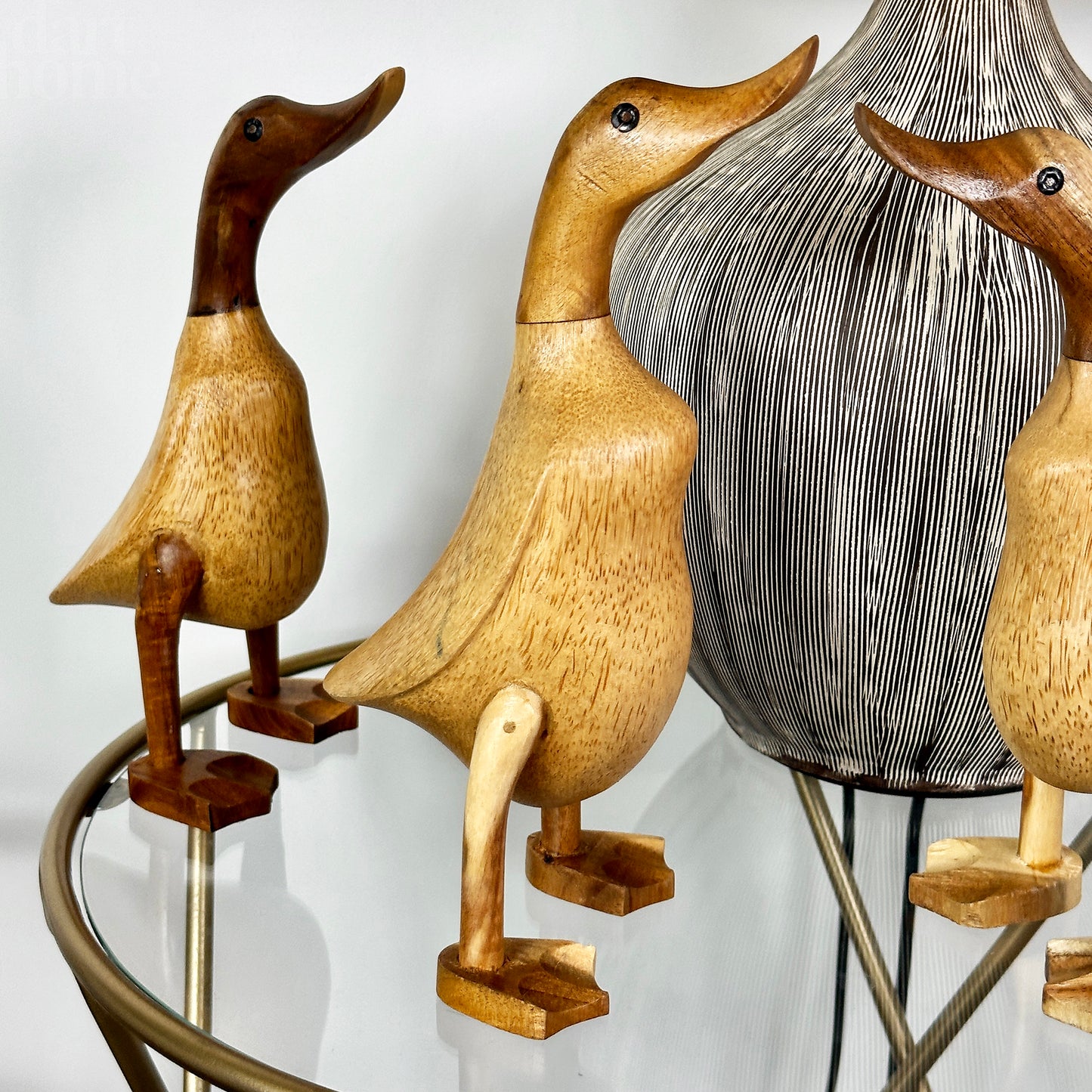 Set Of 3 Teak Duck Sculptures