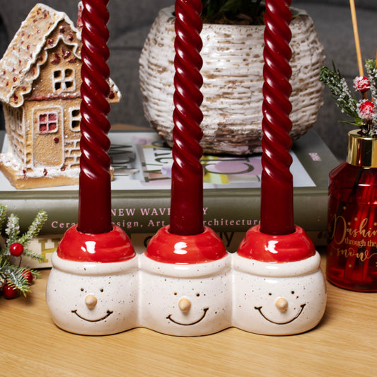 Red Snowman Triple Candlestick Holder