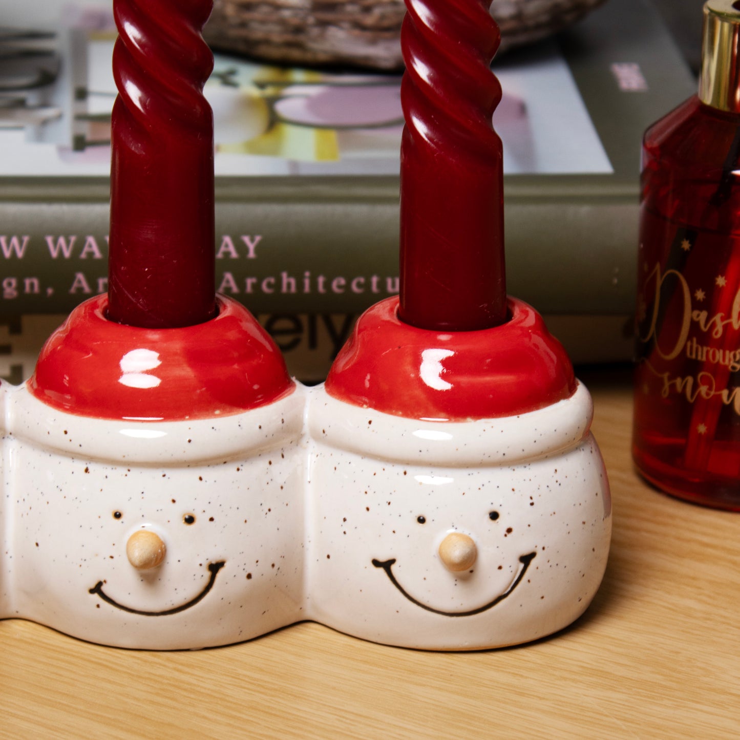 Red Snowman Triple Candlestick Holder