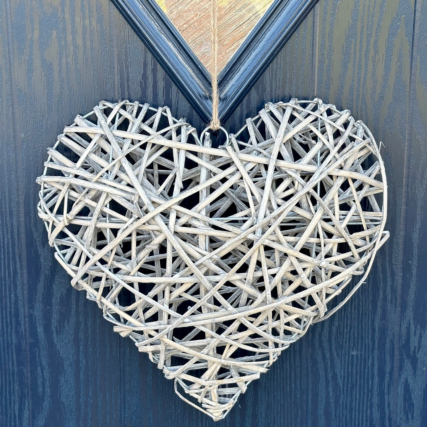 Washed Grey Wicker Heart