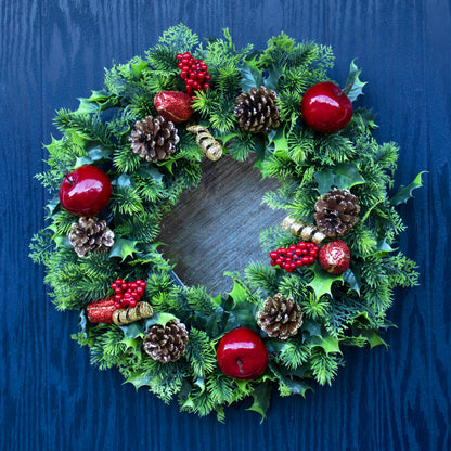 Red Apple & Pinecone Christmas Wreath