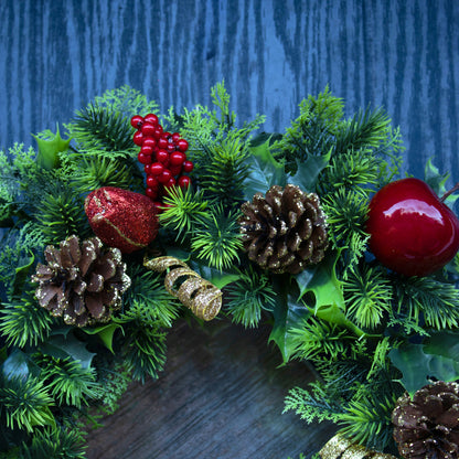 Red Apple & Pinecone Christmas Wreath