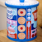 Blue & Red Cafetiere Biscuit Storage Tin