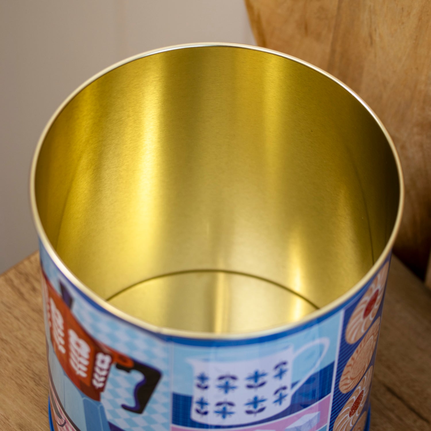 Blue & Red Cafetiere Biscuit Storage Tin