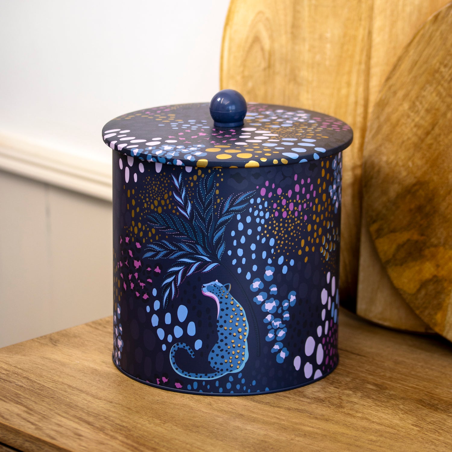 Midnight Blue Leopard Storage Tin