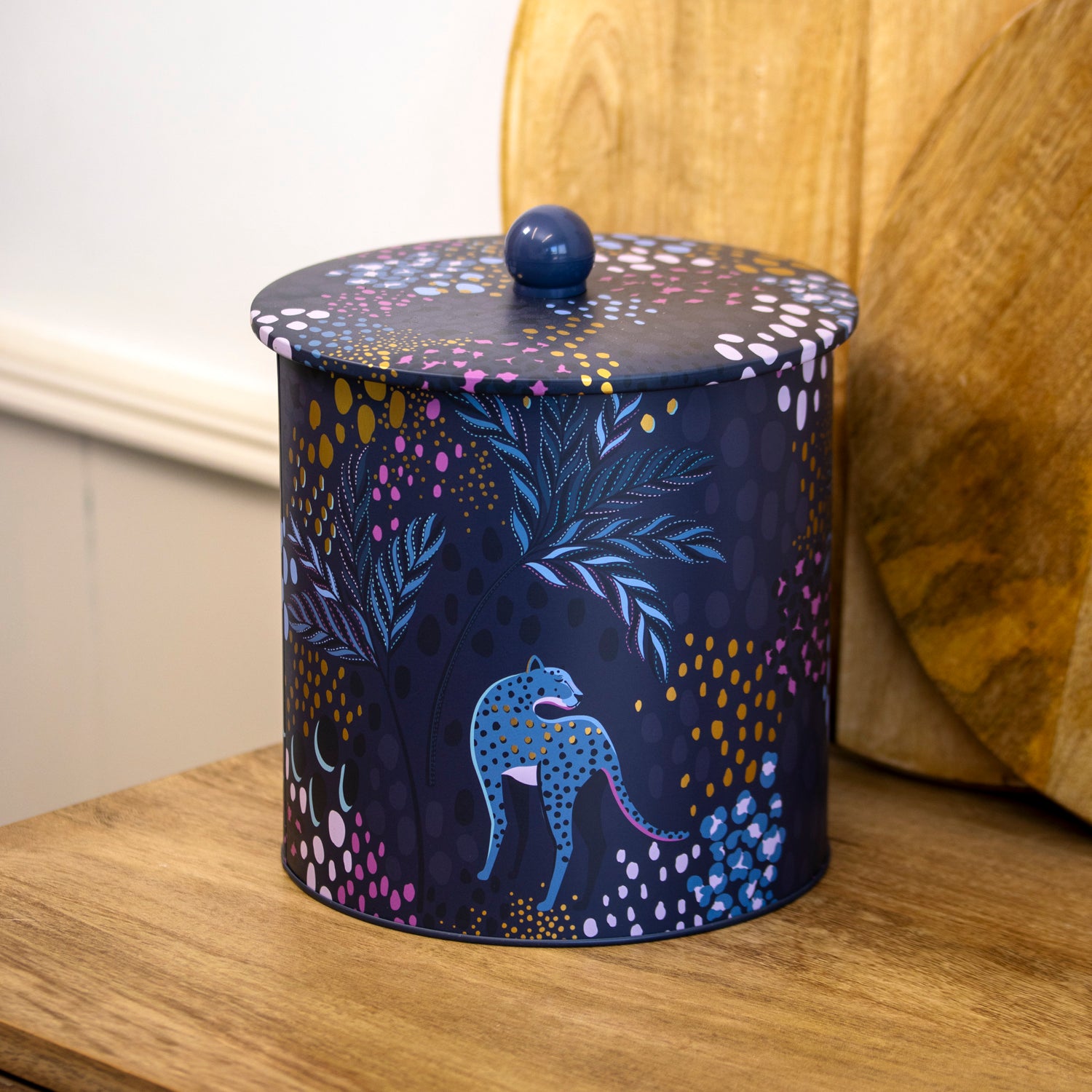 Midnight Blue Leopard Storage Tin