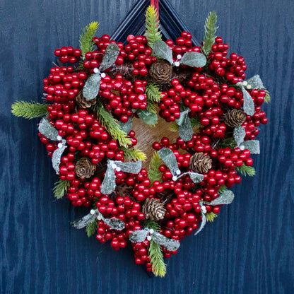 Red Berry And Leaf Heart Christmas Wreath