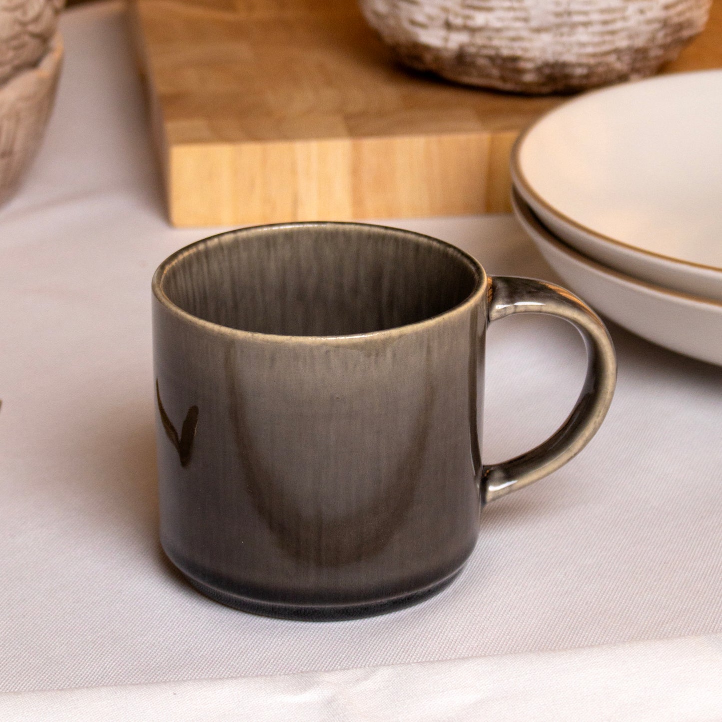 Set Of 2 Brown & Black Reactive Glaze Mugs