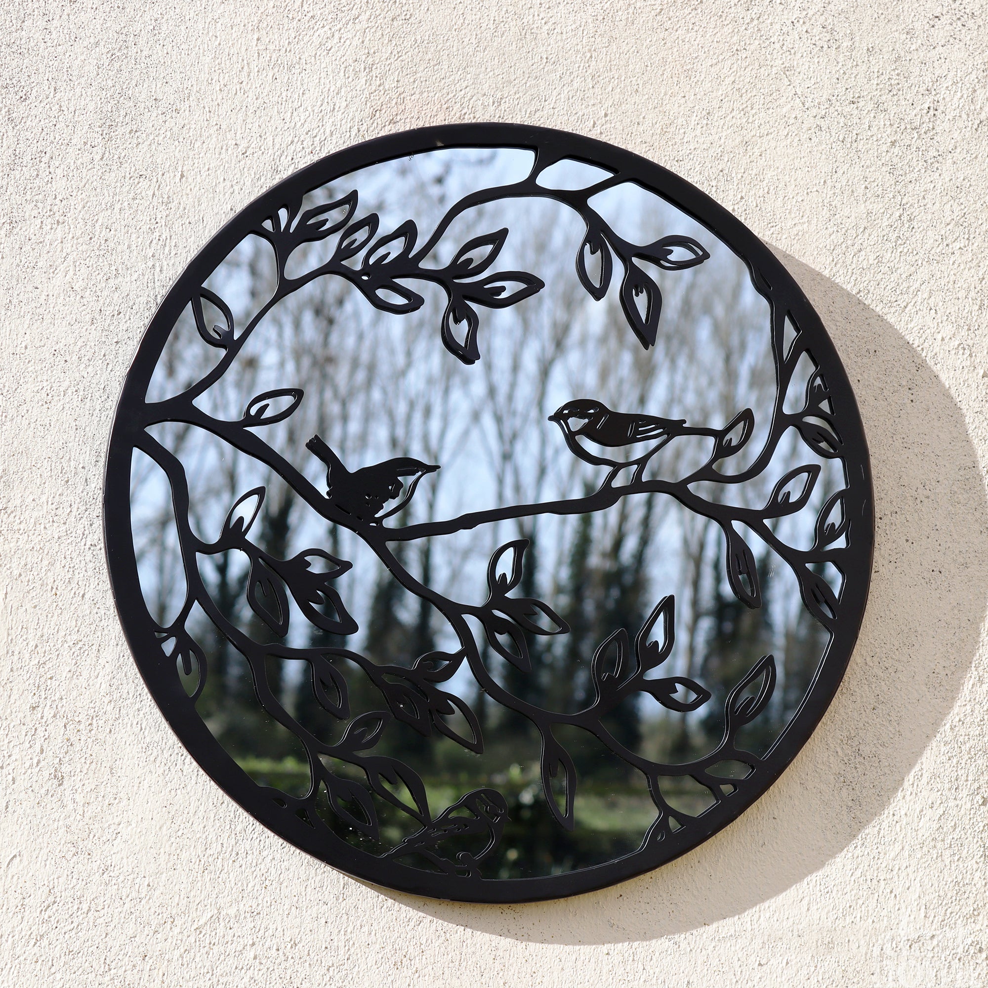 Birds On Branches Mirrored Garden Wall Art