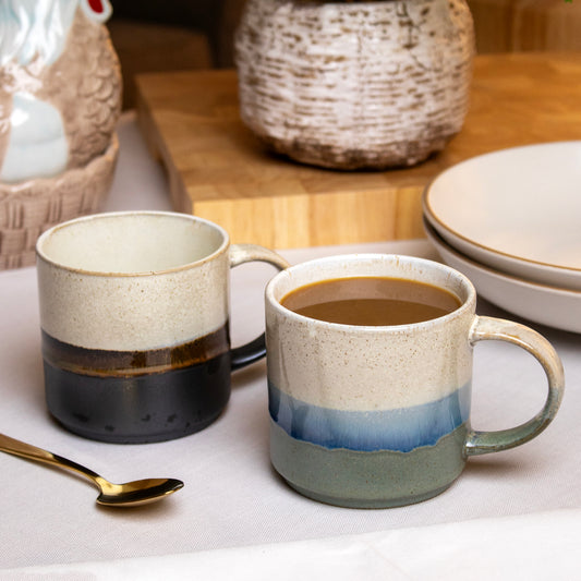 Set Of 2 Reactive Glaze Stripes Mugs