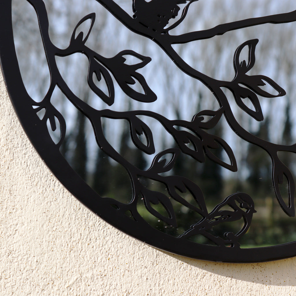 Birds On Branches Mirrored Garden Wall Art