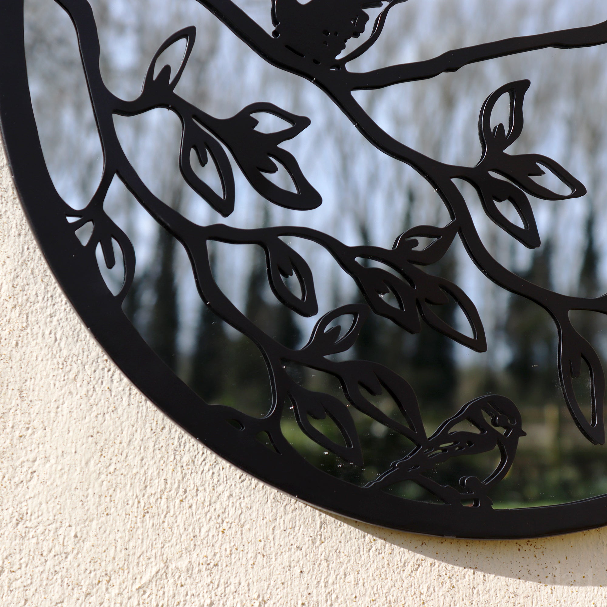 Birds On Branches Mirrored Garden Wall Art
