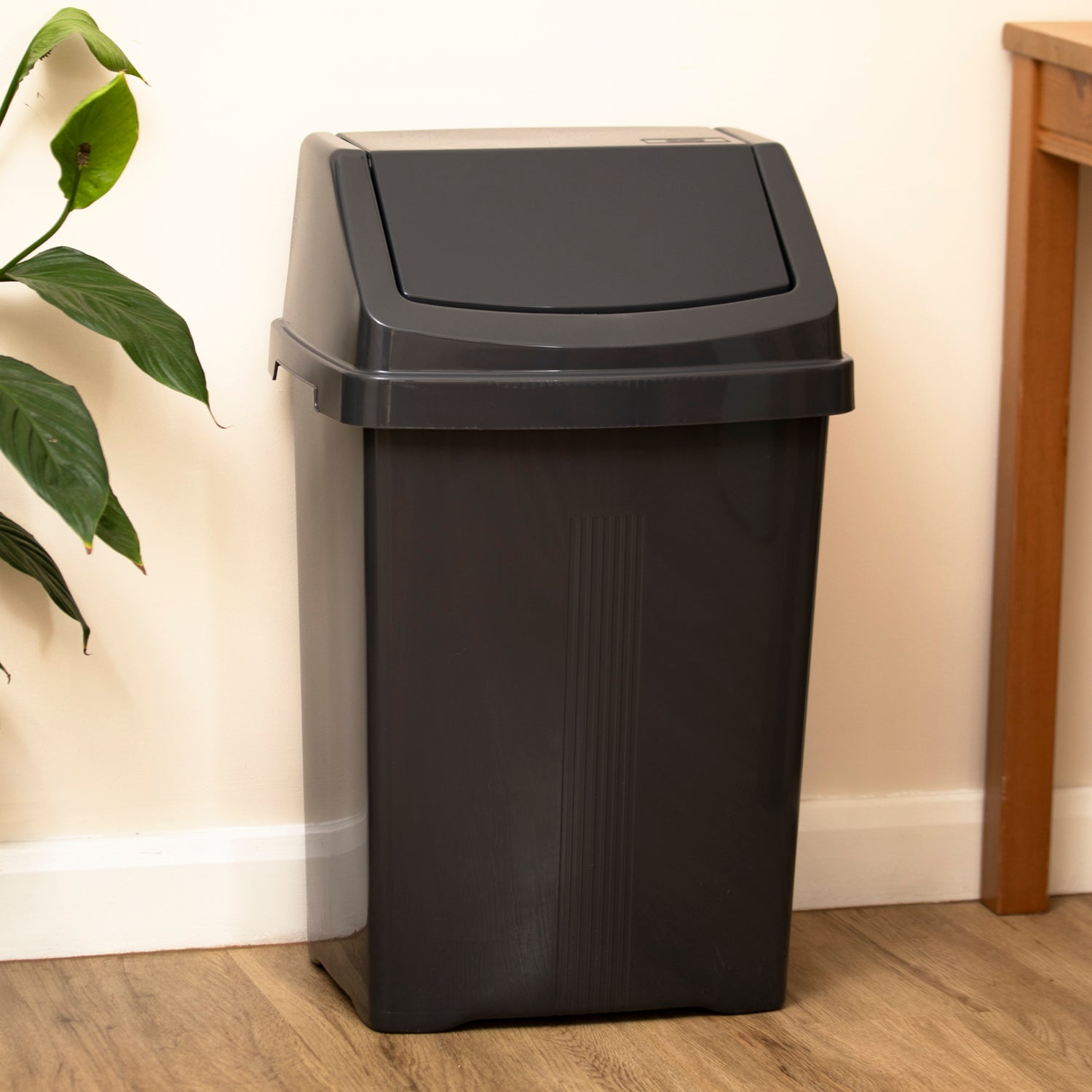 Midnight Black Plastic Swing Bin