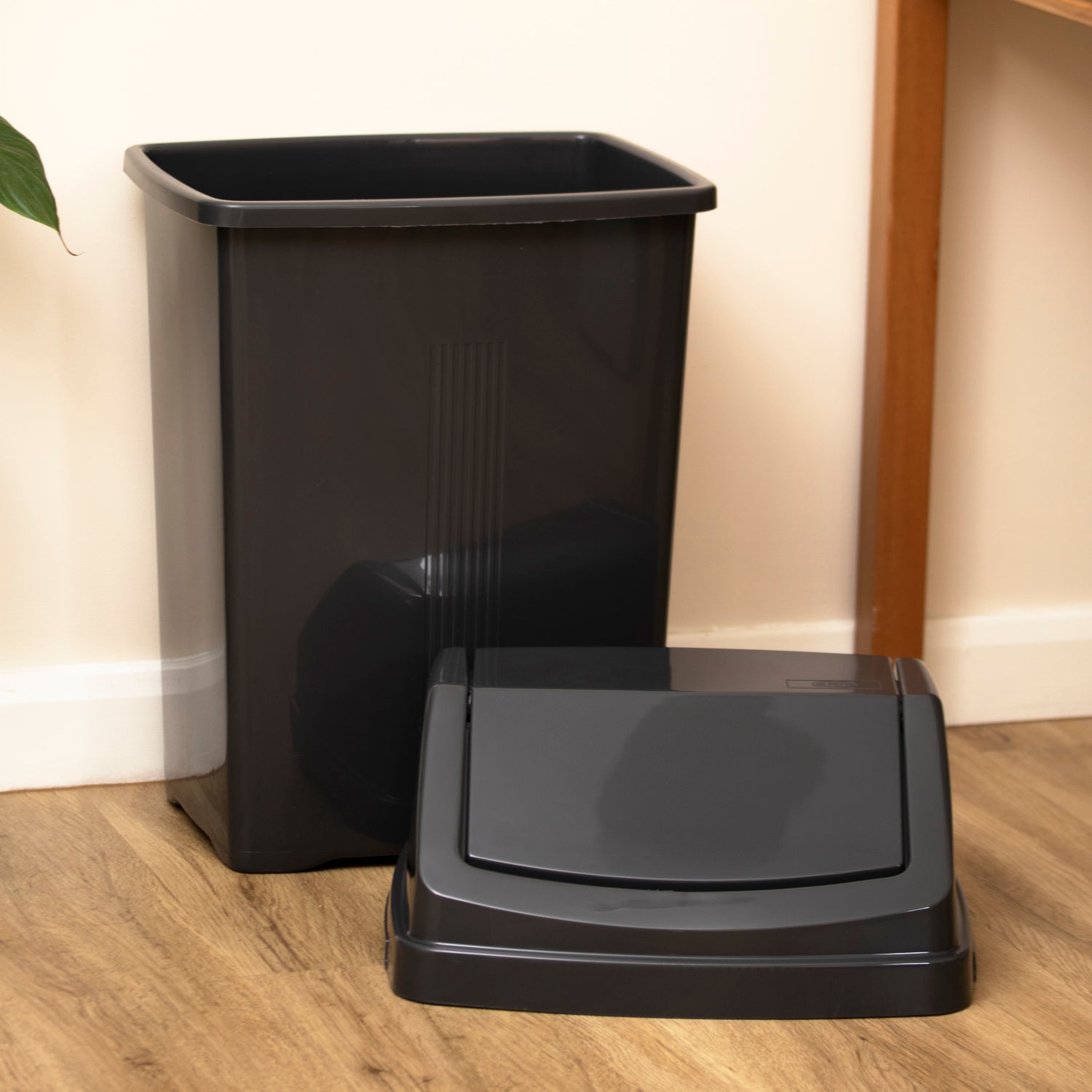 Midnight Black Plastic Swing Bin