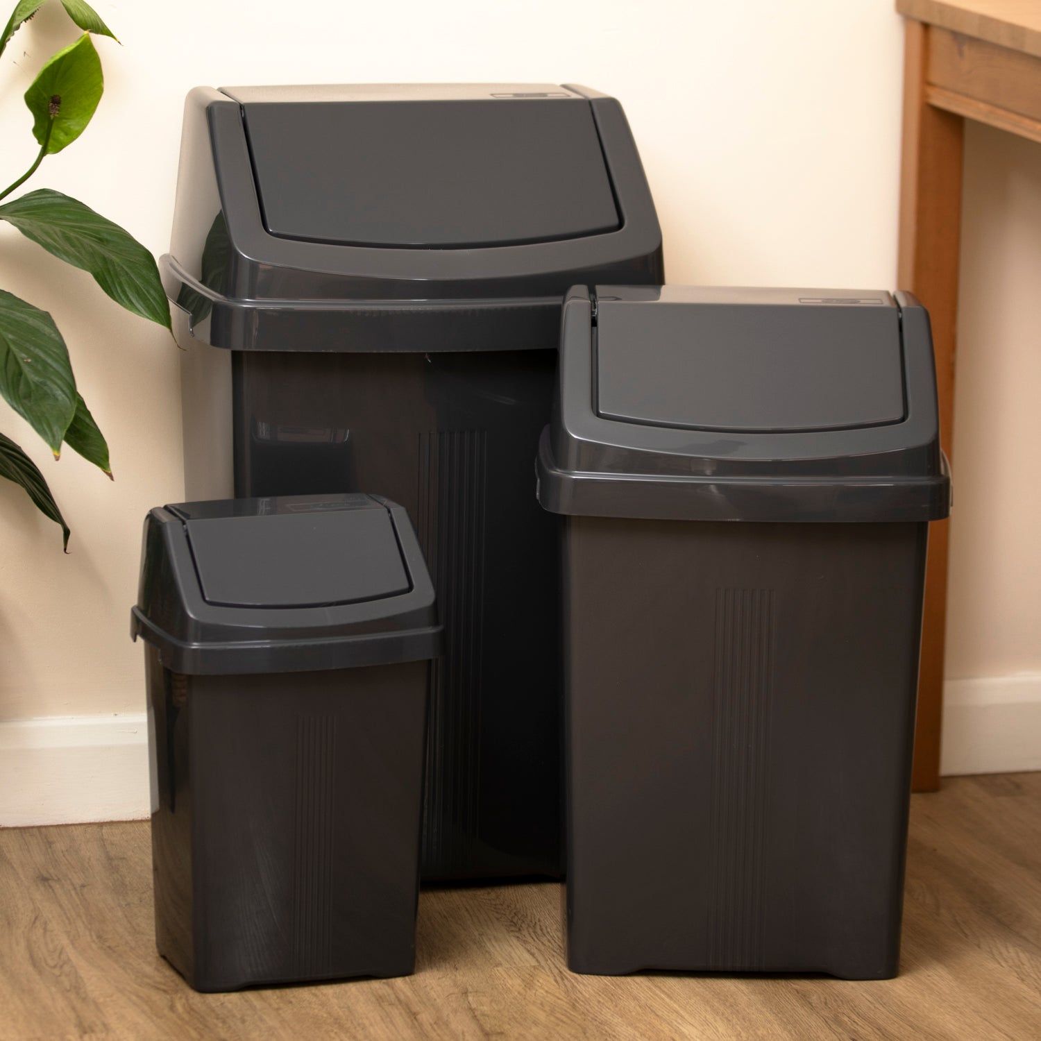 Midnight Black Plastic Swing Bin