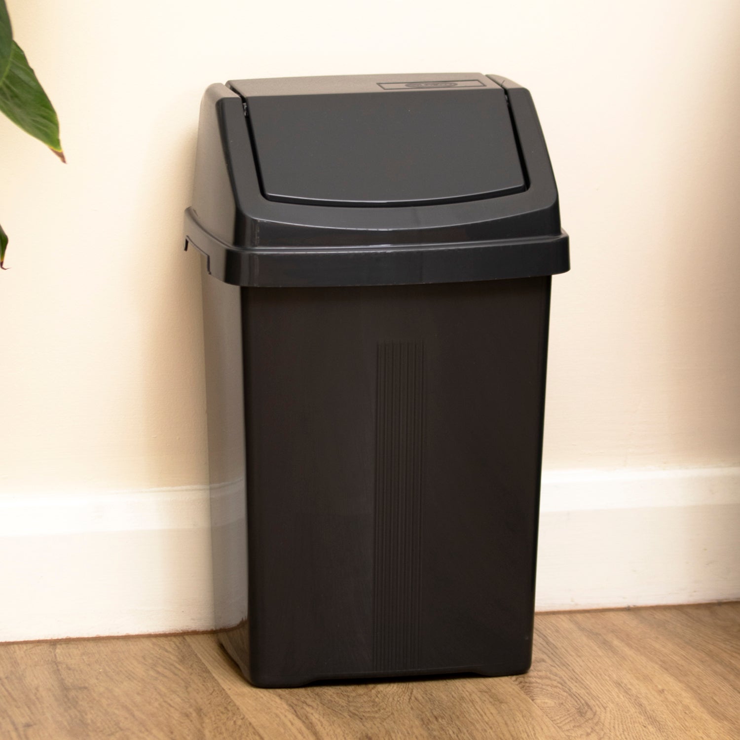Midnight Black Plastic Swing Bin