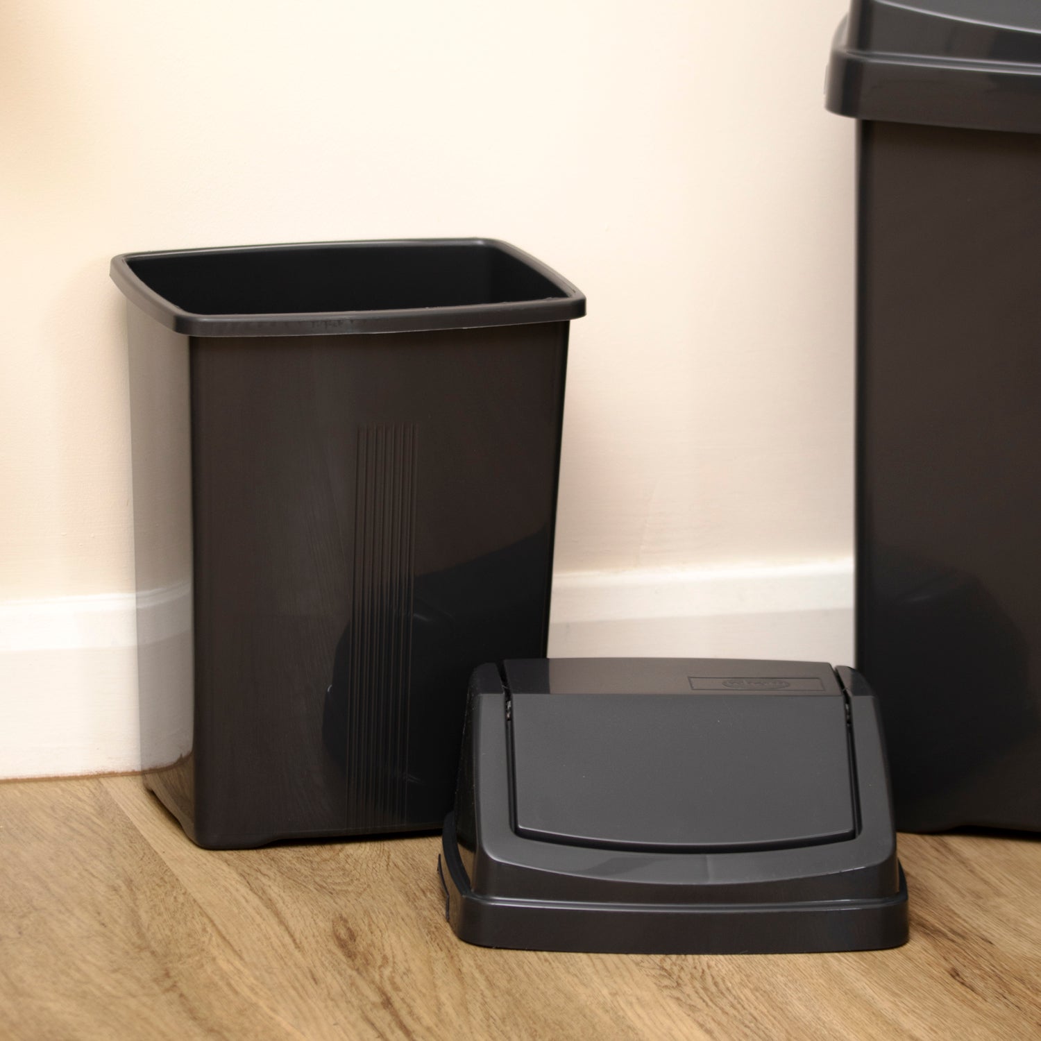 Midnight Black Plastic Swing Bin