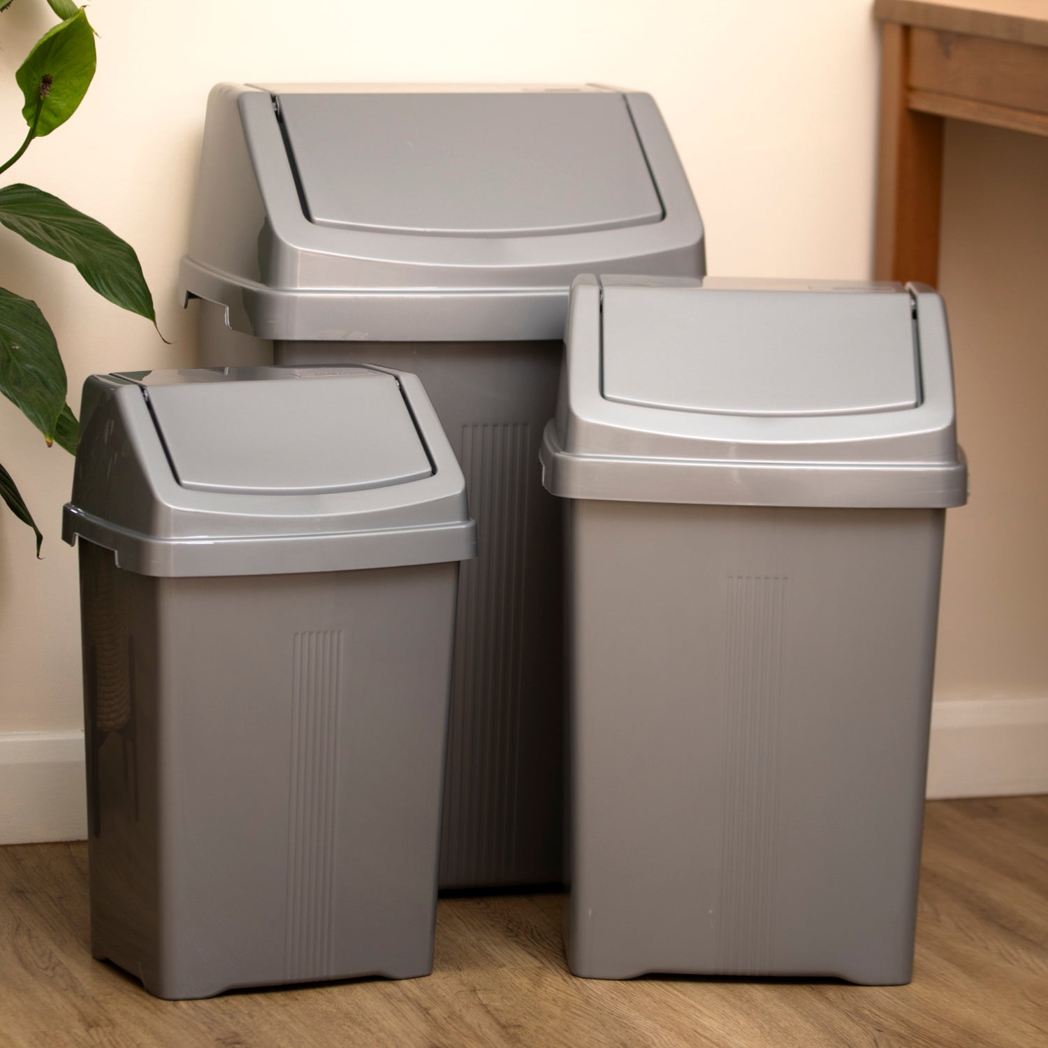 Silver Plastic Swing Bin