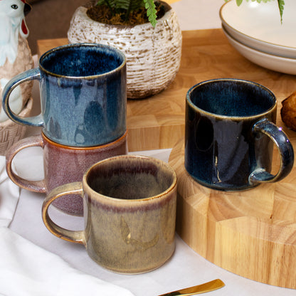 Set Of 4 Dark Mix Reactive Glaze Mugs