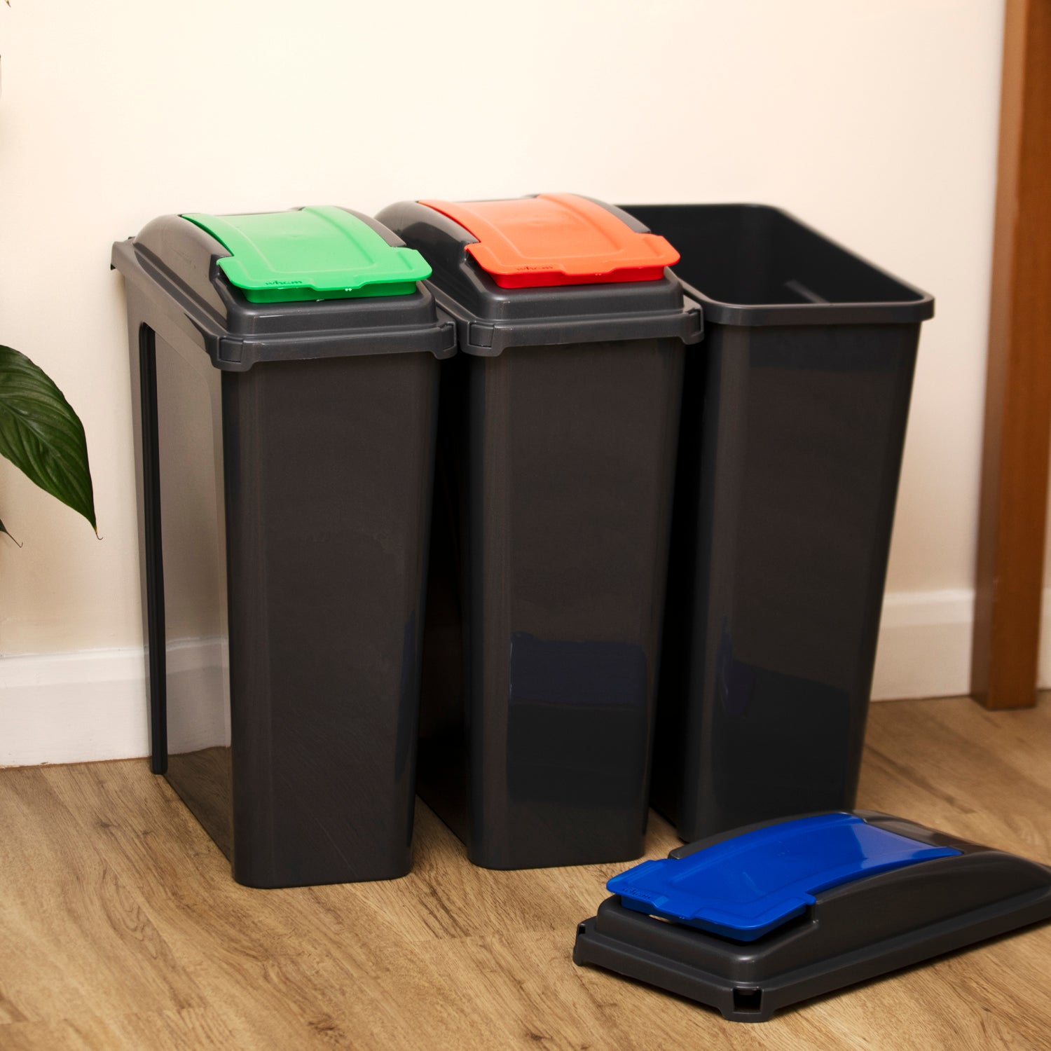 Set Of 3 Slimline 25L Plastic Recycle Bins