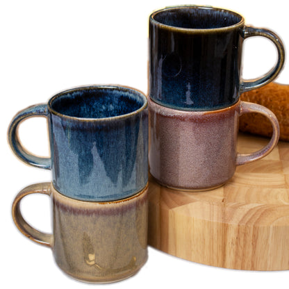 Set Of 4 Dark Mix Reactive Glaze Mugs