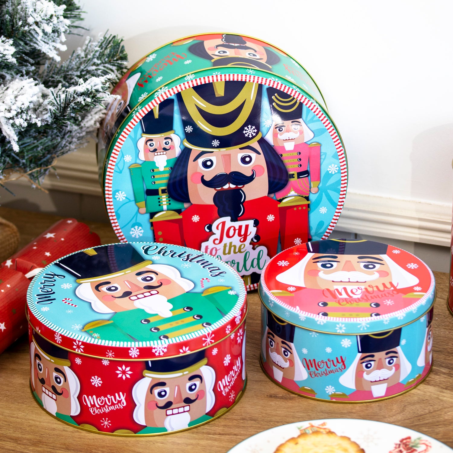 Set Of 3 Christmas Nutcracker Nesting Cake Tins