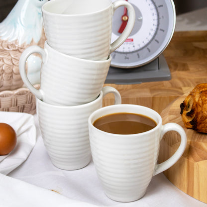 Set Of 4 Cream Embossed Rings Mugs