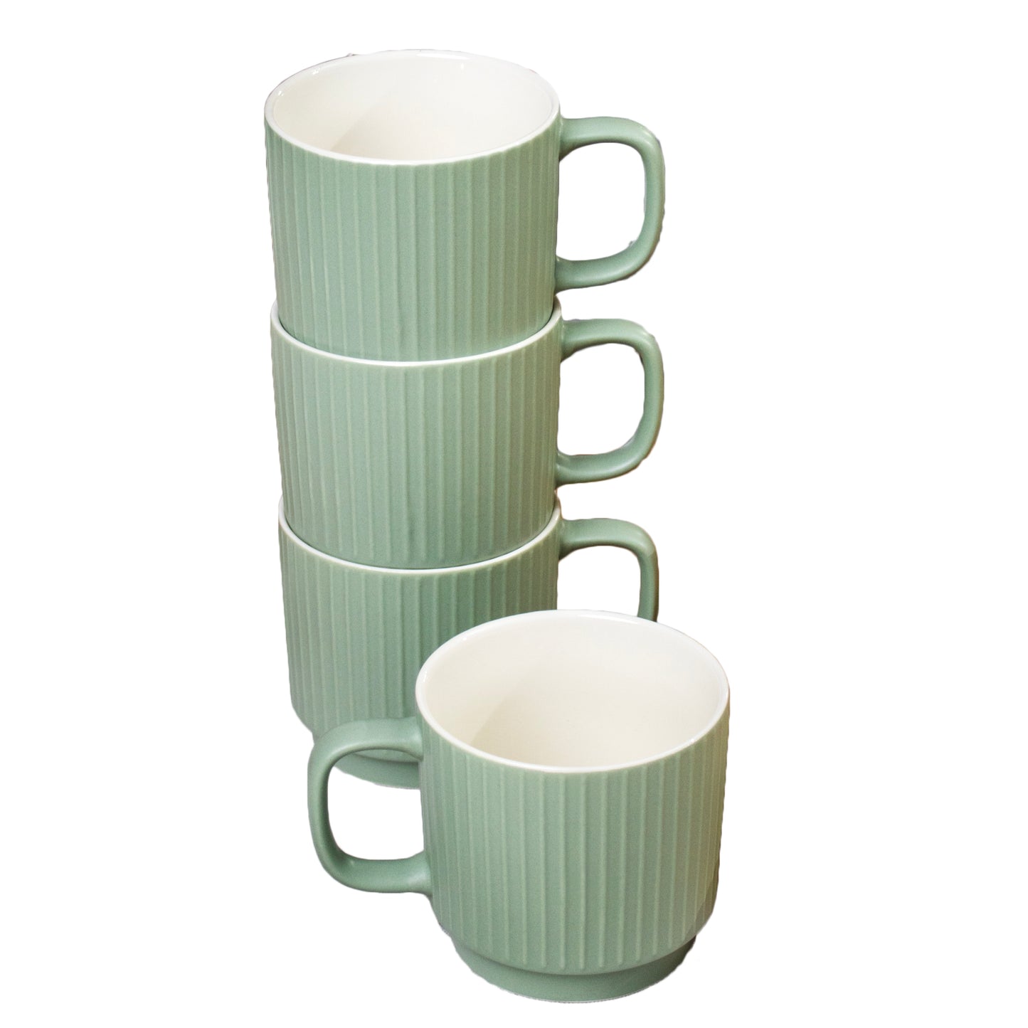 Set Of 4 Sage Green Embossed Lines Mugs