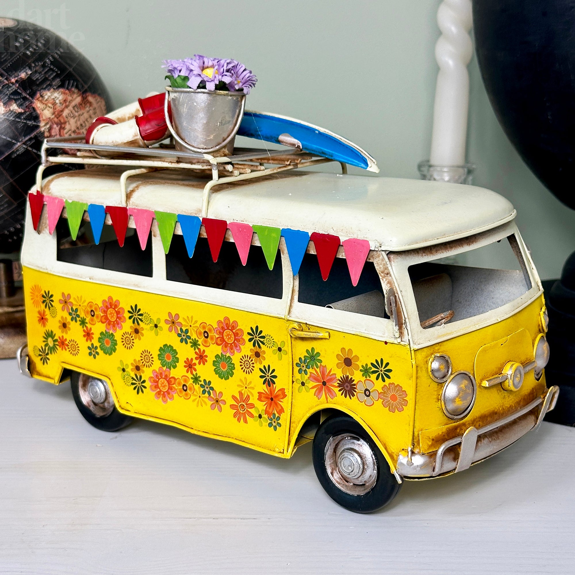 Vintage Yellow Floral Campervan Ornament