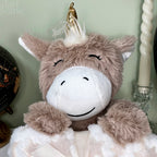 Light Brown Unicorn Plush With Fleece Blanket