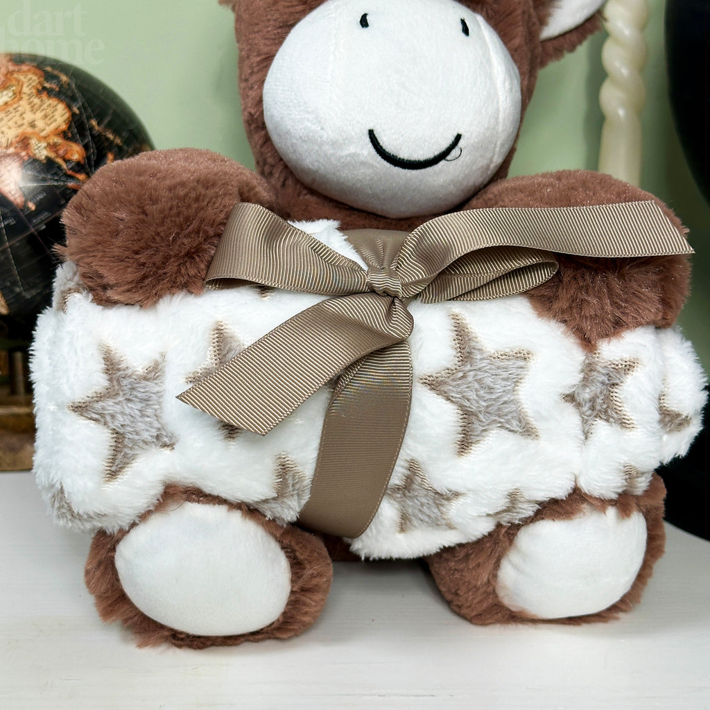 Brown Unicorn Plush With Fleece Blanket