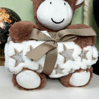 Brown Unicorn Plush With Fleece Blanket