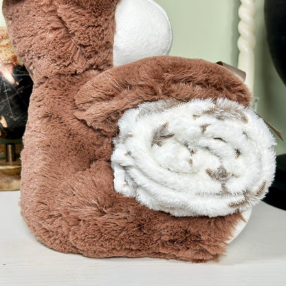 Brown Unicorn Plush With Fleece Blanket