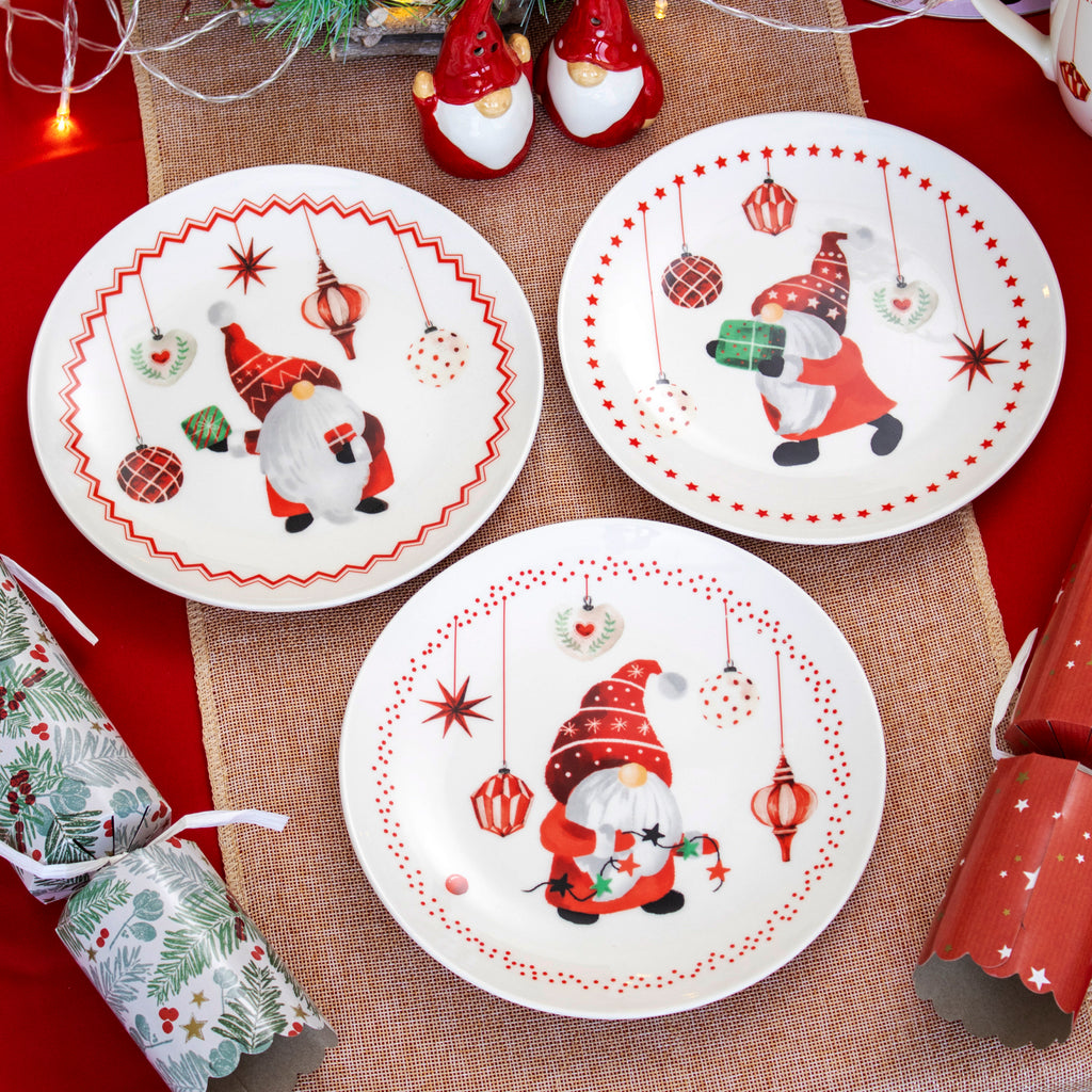 Set Of 6 Christmas Gonk Print Side Plates