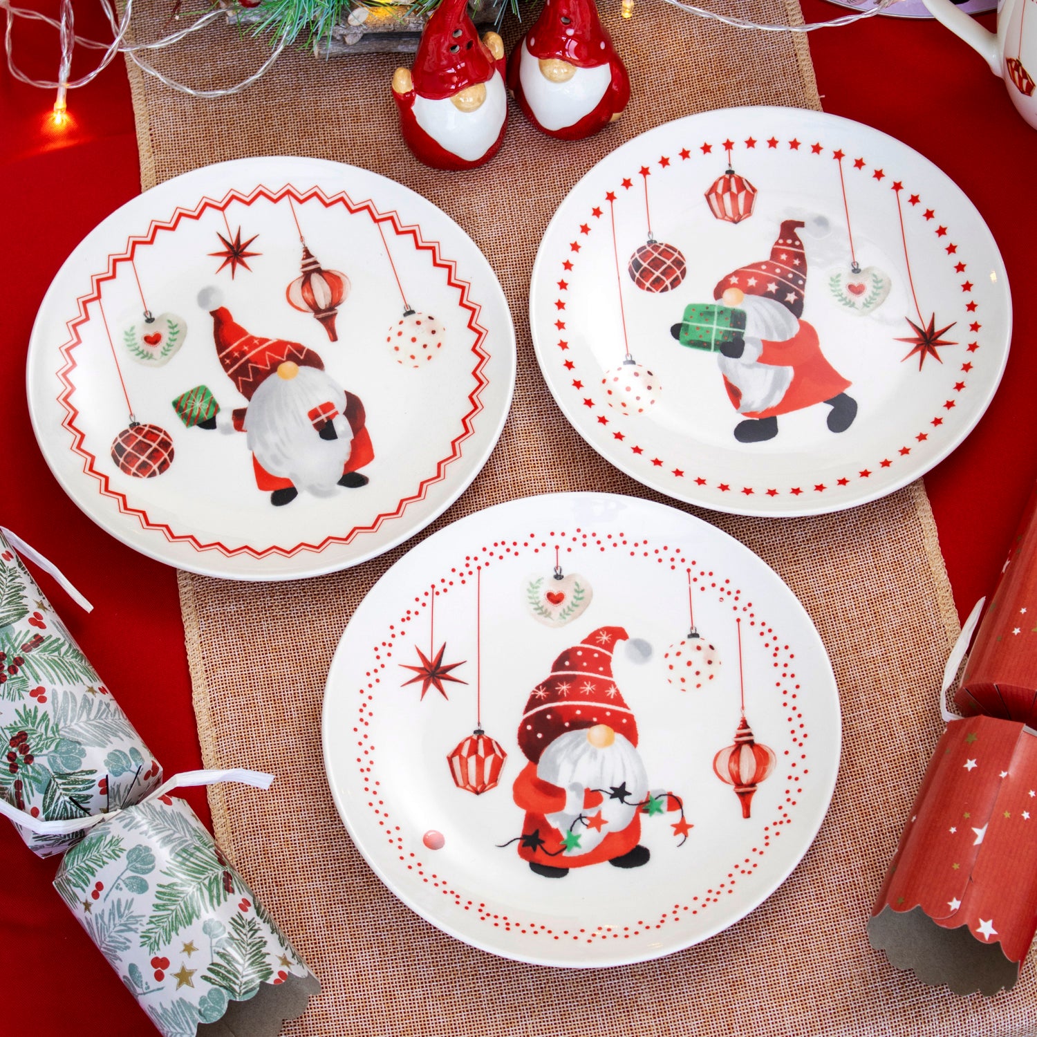 Set Of 6 Christmas Gonk Print Side Plates