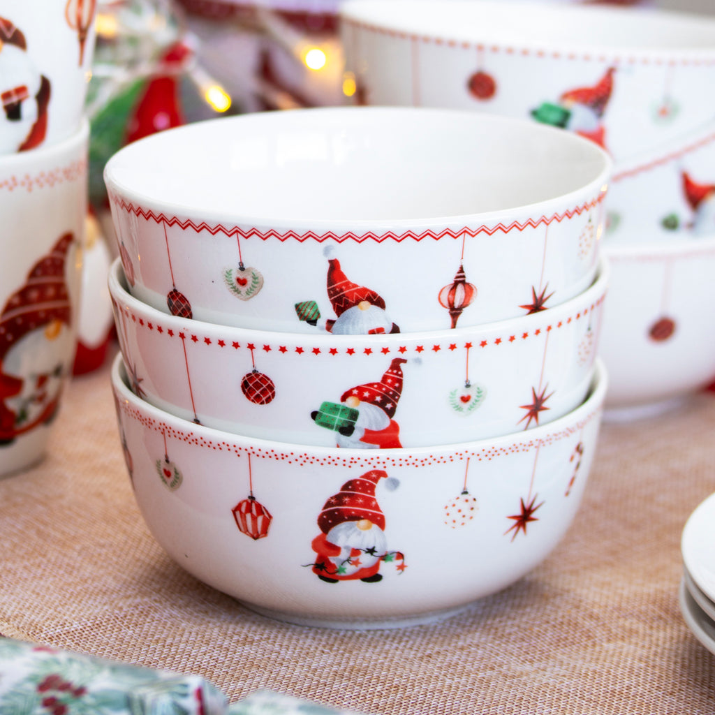 Set Of 6 Christmas Gonk Cereal Bowls