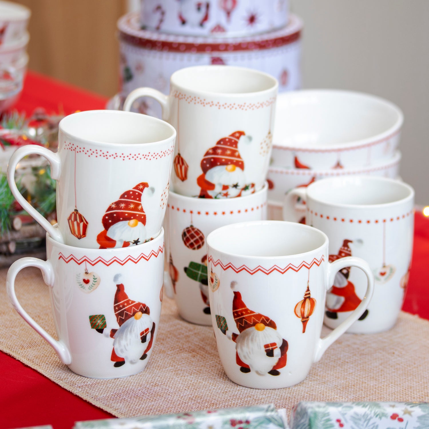Set Of 6 Christmas Gonk Mugs
