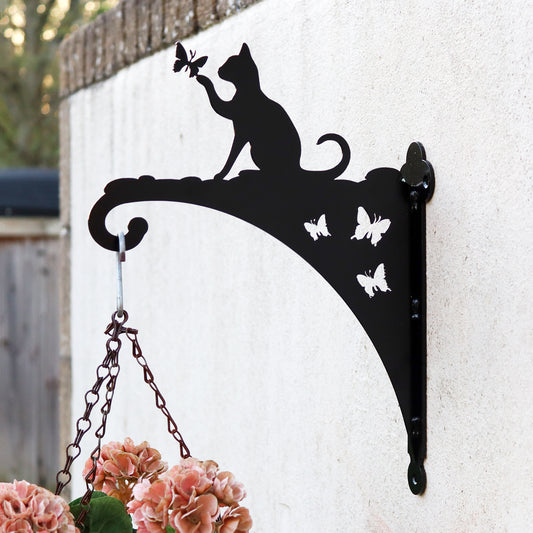 Steel Cat And Butterfly Hanging Basket Bracket