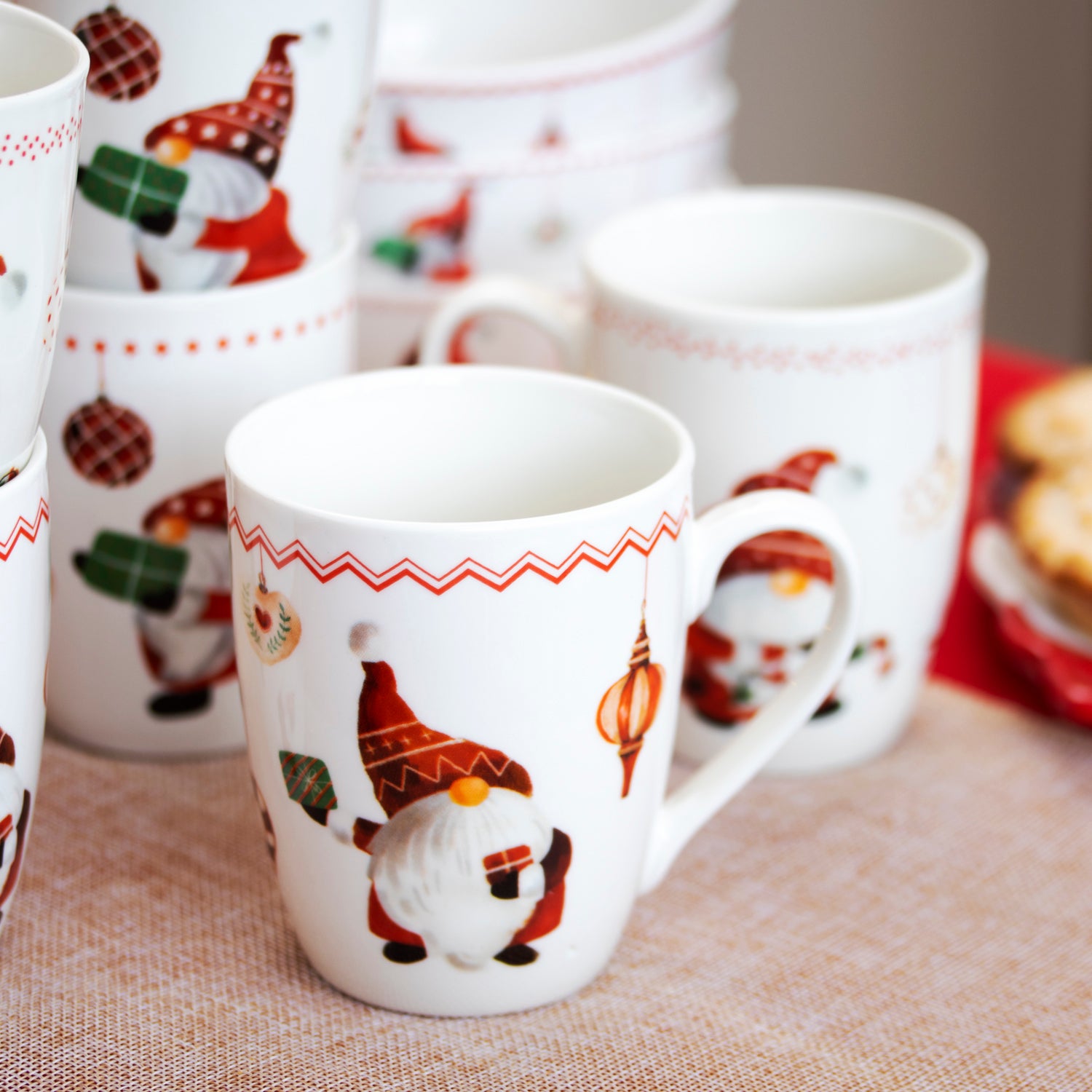 Set Of 6 Christmas Gonk Mugs