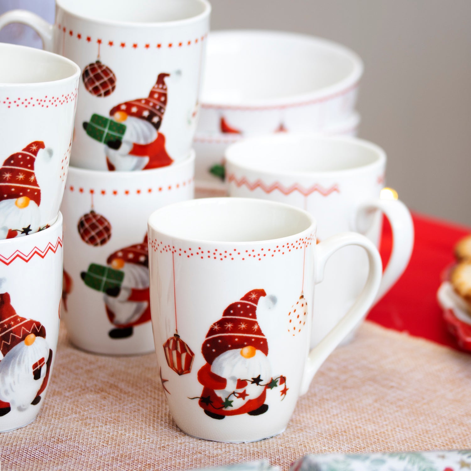 Set Of 6 Christmas Gonk Mugs