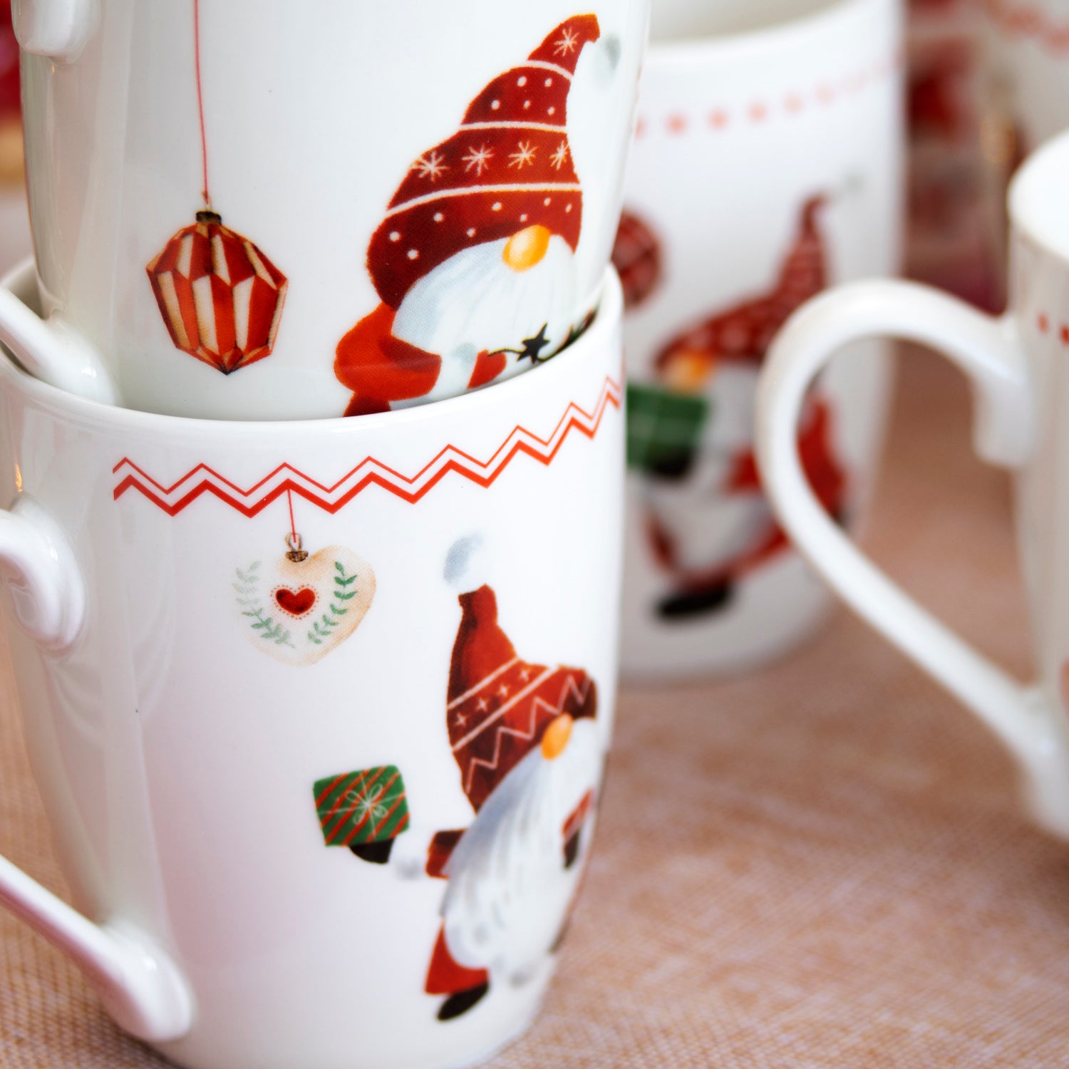 Set Of 6 Christmas Gonk Mugs