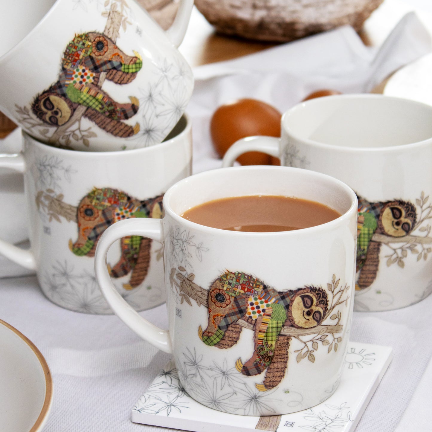 Set Of 4 Sloth Bug Art Mugs