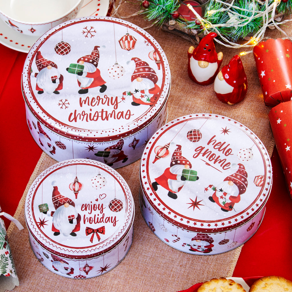Set Of 3 Christmas Gonk Nesting Cake Tins