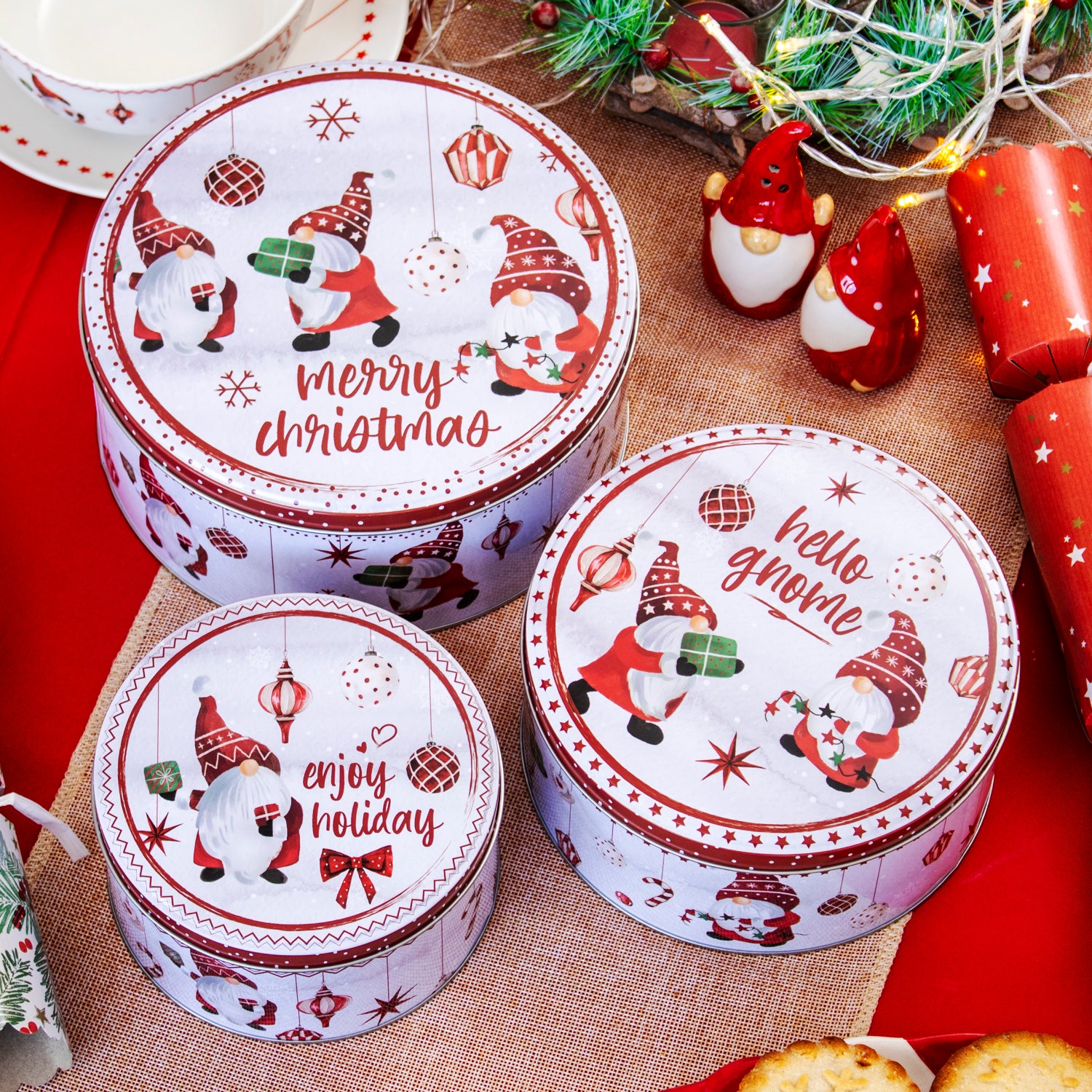 Set Of 3 Christmas Gonk Nesting Cake Tins
