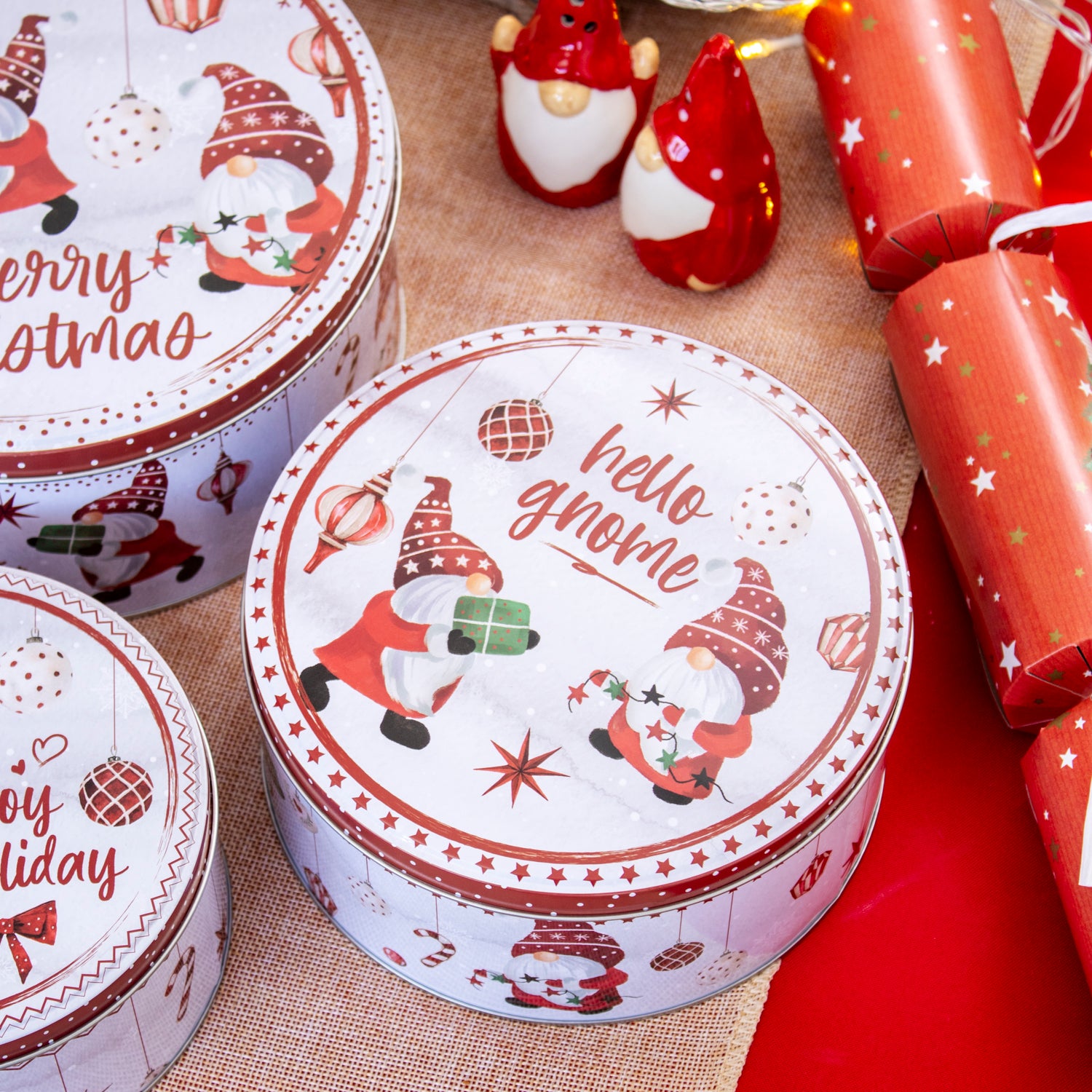 Set Of 3 Christmas Gonk Nesting Cake Tins
